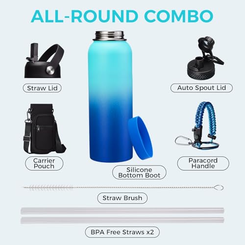 Botella de Agua Metálica 40 oz - Botellas de Acero Inoxidable con Tapa con Pajilla, Correa para Transporte, Aislada al Vacío, Antigoteo, Sin BPA, Reutilizable para Gimnasio, Ciclismo, Camping miniatura 2