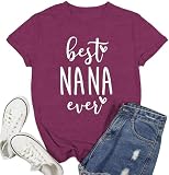 Ascrazy Nana Shirt for Women Best Nana Ever Love Heart Print T-Shirt Grandma Life Tee Top DarkRed