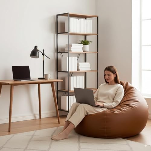 Image of 4XL Faux Leather Bean Bag Cover Tear Drop Shape with Handle (Without Beans) Extra-Large Bean Bag Sofa Chair Cover for Adults & Kids Premium Lounge Seating for Living Room & Bedroom