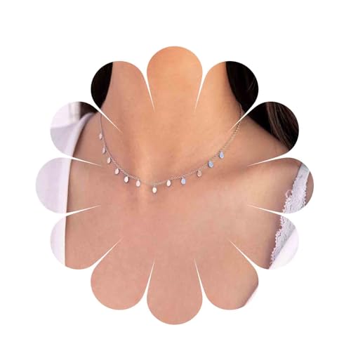 Aneneiceera Vintage Disc Coin Necklace Silver Dangle Choker Round Circle Necklaces Sequin Disc Necklace Chain Jewelry for Women