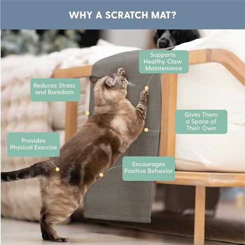 Image of The Cat Ladies Cat Scratch Furniture Protector Mat - Couch Protector from Claws - Anti Scratch Furniture Protectors from Cats Scratching - Sisal Scratcher Pad with Pocket - Grey