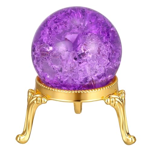 Boule de cristal 40mm avec support métallique PATIKIL en verre craquelé