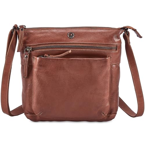 Cochoa Mujeres Bolso Bandolera pequeño de Cuero auténtico con Triple Cremallera, Bolso de Viaje Cochoa Mujeres Bolso Bandolera pequeño de Cuero auténtico con Triple Cremallera, Bolso de Viaje
