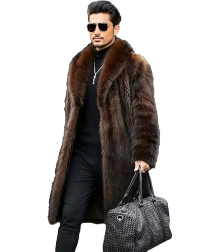 FTIMILD Men's Long Faux Fur Coat Single Breasted Warm Winter Trench Coat Fluffy Thick Overcoat2