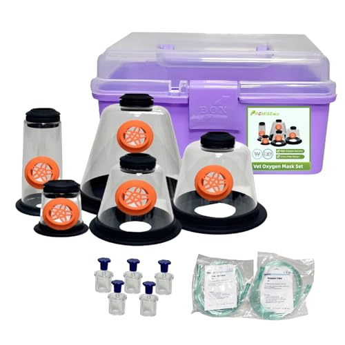 PRCMISEMED Pet Oxygen Mask Set - Veterinary Designed Breathing Aid for Dogs/Cats/Birds/Animals - 5 Sizes - Easy to Clean & Connect to Oxygen Source - Ensures Comfort & More Oxygen Delivery