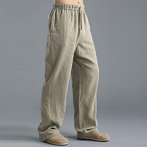 Men Linen Drawstring Pants Beach Golf Elastic Waist Spring Long Casual Loose Summer Yoga Cotton Jogger Trousers3