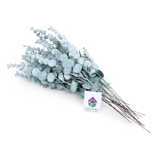 Image of HOMEVERSE 24pcs Artificial Faux Eucalyptus Stems with Fake Leaves, Artificial Greenery Eucalyptus Stems for Wedding Bouquet Centerpiece for Table Decoration (Vase Not Include - Green-24pcs)