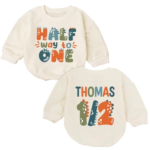 Personalized Half Birthday Outfit Baby Boy, 1/2 Birthday Boy Bubble Romper, Half Way To One Boy Bodysuit