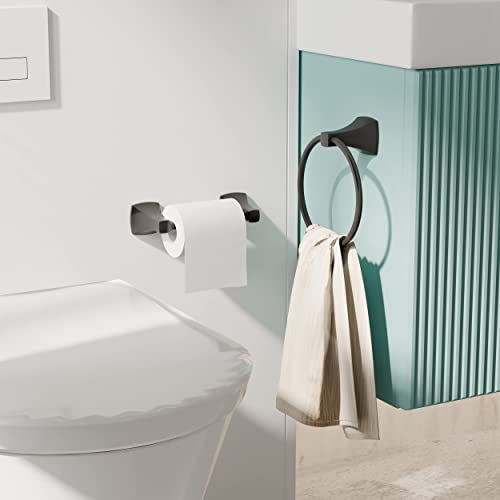 Wzrua Bathroom Hardware Set 2 Pieces Toilet Paper Holder And Towel Ring Wall Mounted Stainless Steel And Zinc Alloy Matte Black #TOP1
