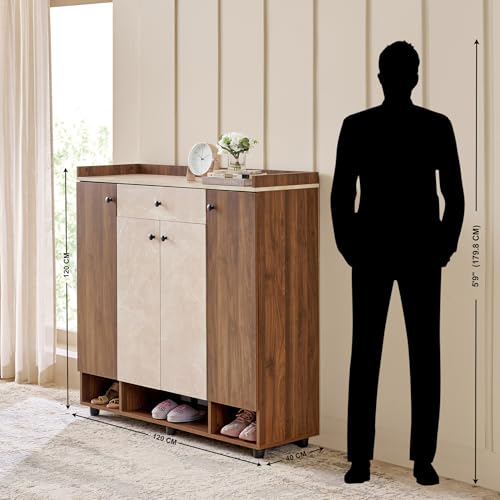 Image of Home Centre | Addison 22 Pairs Shoe Cabinet with Drawer | Engineered Wood | Walnut | 1 Year Warranty