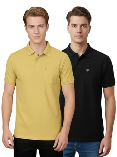 Image of Lux Cozi Men's Cotton Blend Polo T-Shirt with Chest Pocket | Collar T-Shirts for Men | Half Sleeves | Plain - Regular Fit (Pack of 2)