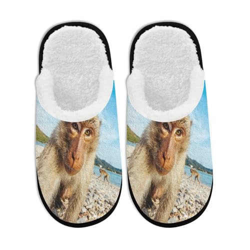 Fuzzy Travel Slippers for Women Men Indoor Outdoor Funny Animal Print Bedroom Fluffy Slipper Fleece-Lined Fall Winter Warm Cozy Soft Plush House Shoes Holiday Gifts