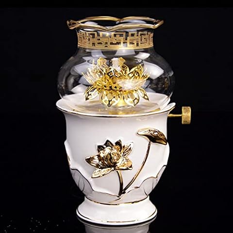 ROOTIFK Buddha Light Keramik Petroleumlampe Gold Lotus Retro Öllampe Cover