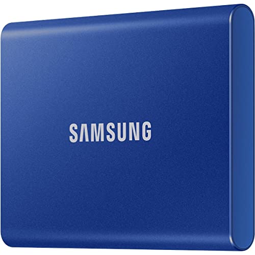 Samsung Portable SSD T7, SSD 2 TB, USB 3.2 Gen.2, 1.050 MB/s Lesen, 1.000 MB/s Schreiben, Externe SSD-Festplatte für iPhone 15 und neuer, Mac, PC, Smartphone und Spielkonsole, Blau, MU-PC2T0H/WW