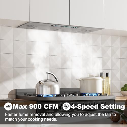 Image of HisoHu Insert Range Hood 36 Inch, 900 CFM with Ducted Convertible Ductless (Kit Included), 4 Speed Gesture Sensing&Touch Control Panel, Stainless Steel Kitchen Vent (36 Inch)