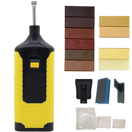 WDEC Juego de Reparación de Suelos de Madera, 17 Piezas Reparador Arañazos Madera Kit, Juego de Reparación de Parqué, con Cera Dura de 11 Colores, Restaurar Rasguño de Madera, Grietas