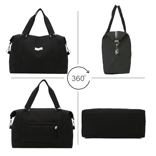 Travel Duffle Bag,Weekender Bags for Women Men,Overnight Carry On Tote Bags,Large Sports Gym Bags Portable Double Layer Wet Pocket Traveling Duffel Tote Bag Black3