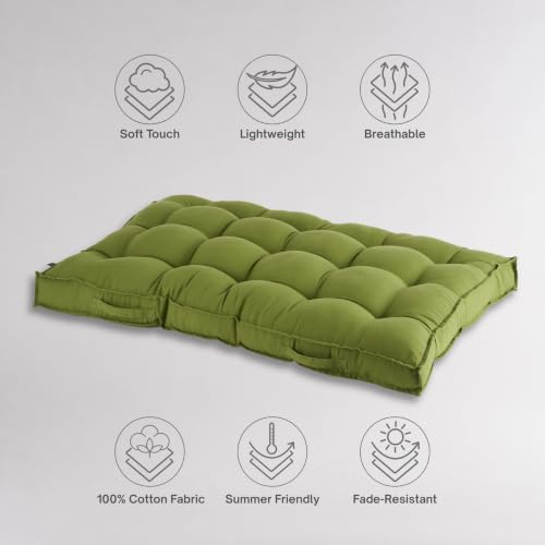 Image of SKANDA FAB Low Seating Cushion -100% Cotton Twill, Hand-Plotted Microfiber Filling, Floor Cushion with 2 Back Support Cushions - Ideal for Living Room, Balcony, Lounge- 80x120 Light Green (Pack of 1)
