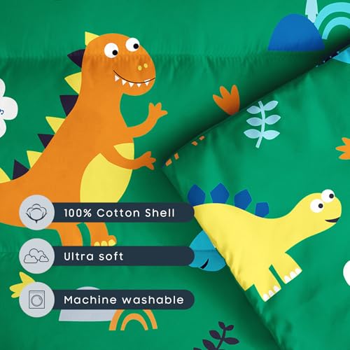 Image of Wake In Cloud - Toddler Nap Mat with Pillow and Blanket, 100% Cotton Fabric, for Kids Boys Ages 3 Plus in Daycare Kindergarten Preschool, Roll Up Sleeping Bag, Cute Dinosaurs