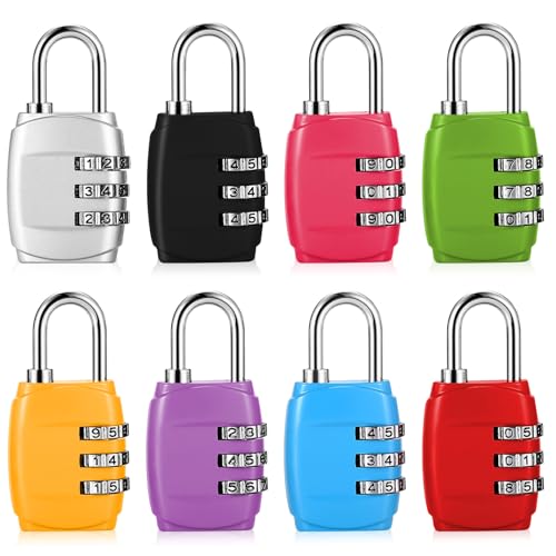 Tenbrachian 8 Pcs Candado Taquilla, Candado Combinacion, Candado Maleta Viaje, Candados de Combinación de 3 Dígitos, Candados de Equipaje de Seguridad para Gimnasios Taquillas Maleta(Cuadrados)