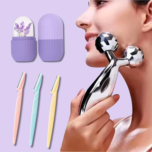 Image of 3-in-1 Beauty Set I 3D Roller Massager, Face Ice Roller and Facial Razors I Face Full Body Massage for Skin Lifting, Tightening, Wrinkle Remover Skin & Relaxation
