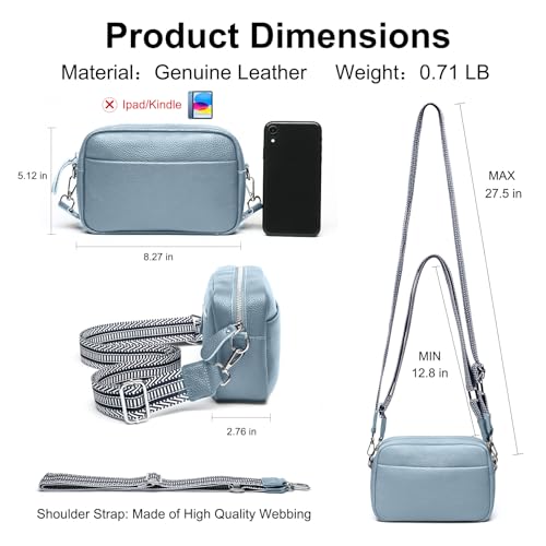 Image of Small Crossbody Bags for Women Genuine Leather, Guitar Strap Shoulder Handbag Purse Camera Bag with Rfid Card Slots, blue