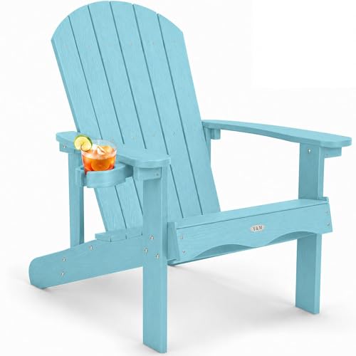 Y&M Adirondack Chair, Light Blue Fire Pit Chairs, Outdoor Patio Chairs with Cup Holder, Weather Resistant HDPE Wooden Textured Patio Chairs, Perfect for Garden, Lawn, Deck, or Poolside