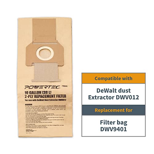 Image of POWERTEC 75026-P2 10 gallon High Efficiency Filter Bags for DeWalt DWV012 Dust Extractors (10 Pack)