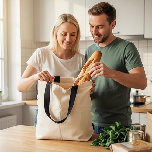 ELES VIDA® Baumwolltasche 45x38x15 cm PREMIUM - OEKO-TEX® zertifiziert - Umhängetasche, hochwertige Stofftasche, Tragetasche, Schultertasche, Einkaufstasche, Jutebeutel, Stoffbeutel