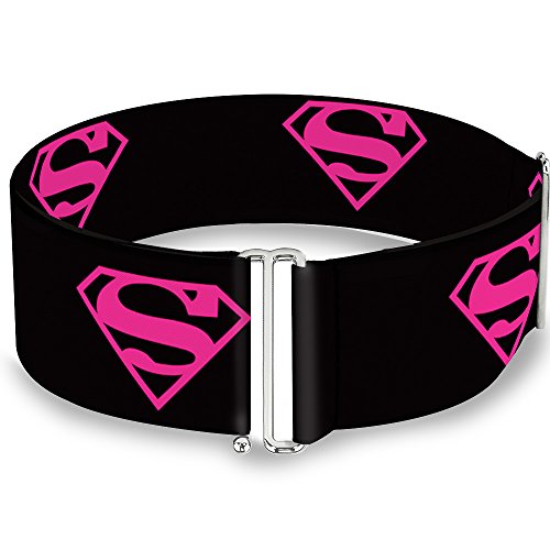 DC Comics Belt, Cinch Belt Superman Shield Black Hot Pink, 3.0 Inch Wide, Adjustable