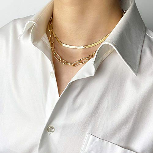 Link Layered Necklace Gold Layering Paperclip Chain Choker for Women3
