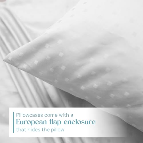 Image of Blue Dahlia 100% Cotton, Standard Size Pillow Covers (18 inch x 28 inch), Set of 2 Pillow Covers, Silky Smooth Feel, 300TC Dotted Premium Pillow Covers, Colour: White