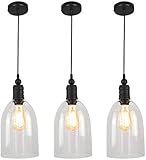 WINSOON Big Bell 3 Pack Glass Pendant Light, Industrial Ceiling Lighting for Kitchen Island
