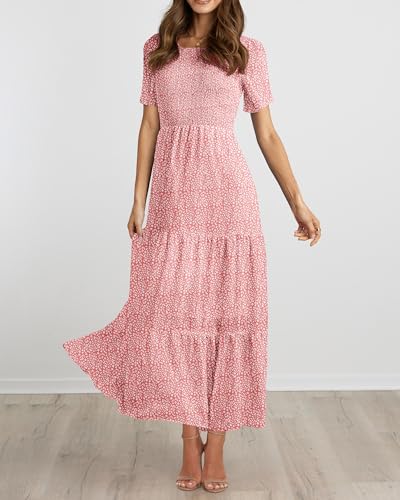 BTFBM Women Casual Short Sleeve Crew Neck Summer Dress Bohemian Floral Printed Flowy Maxi Dresses Tiered Cocktail Dress3