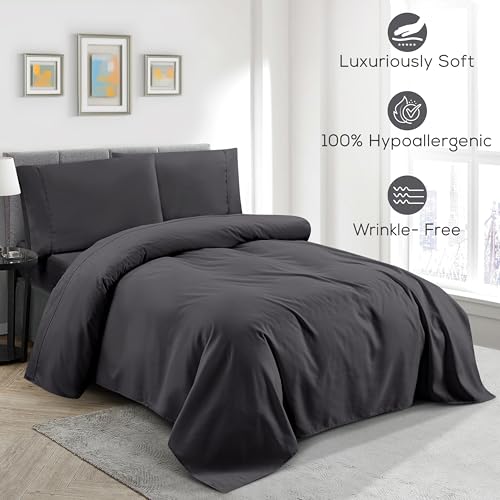 Mueller Luxury 4 Piece Twin Sheets Set - Ultra-Soft 1800 Series, Cooling & Breathable Twin Bed Sheets Sets, Hotel Quality Bedding, Deep Pocket up to 16" - Hypoallergenic, Wrinkle-Resistant, Dark Grey