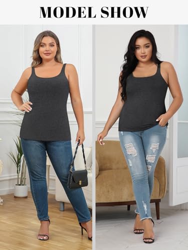 Image of V FOR CITY Plus Size Tank Top for Women with Non-Padded Shelf Bra Adjustable Wide Strap Camisole Cotton Udershirts 1X-5X