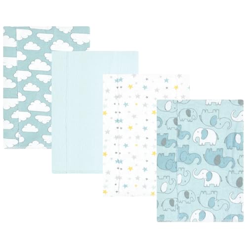 Image of Hudson Baby Unisex Baby Cotton Poly Flannel Burp Cloths, Boy New Elephant 4-Pack, One Size