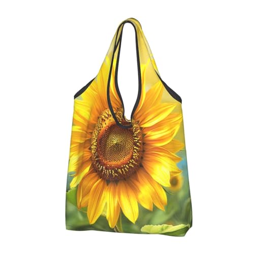 Sac à provisions pliable en tissu noir motif tournesol | Lot de 3 sacs lavables