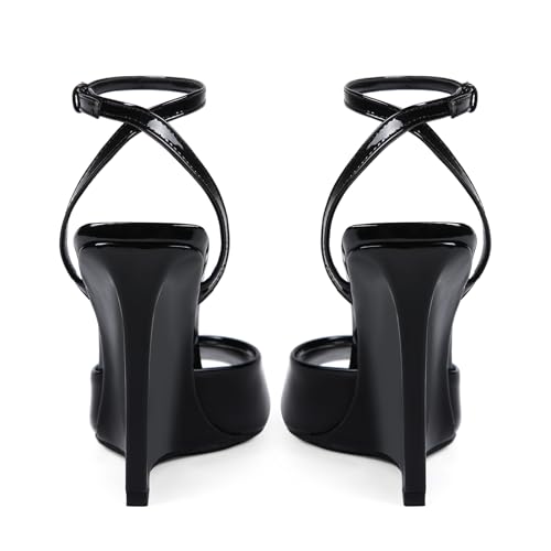 Peep Toe Wedges Sandals for Women Square Open Toe Buckle Ankle Strap Wedge Heels Patent Leather Slip-on Slingback Pumps Sexy Dressy Summer Shoes4