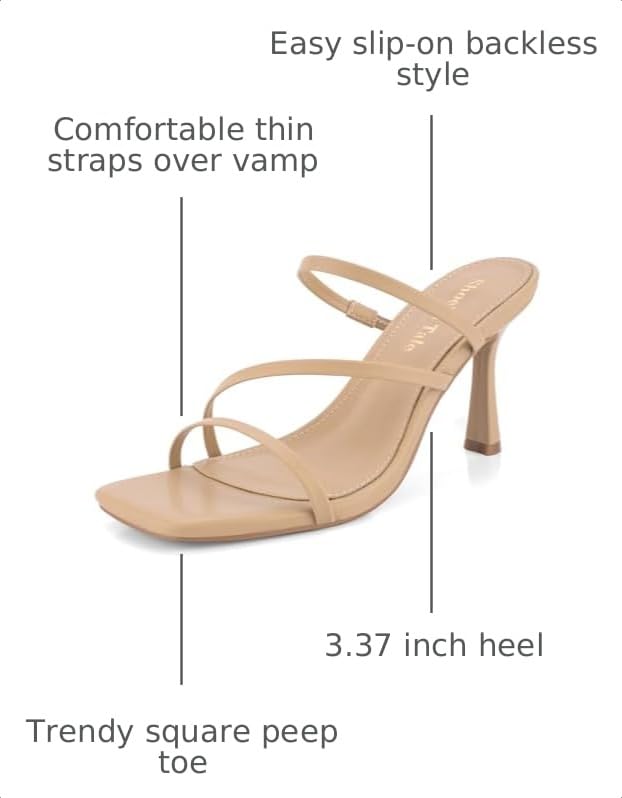 Image of Shoe'N Tale Strappy Kitten Heels For Women Stiletto Mules Square Open Toe Slip On Sandals