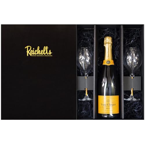Veuve Clicquot Brut Champagner 0,75 l 12% + 2 x Veuve Clicquot Champagnerglas als Geschenkset in Präsentbox by Reichelts