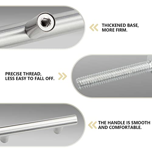 Bwintech 12 Pcs 100MM (64MM Hole Center) Satin Nickel Cabinet Pull Handles Kitchen T Bar Handles, Stainless Steel - Image 3