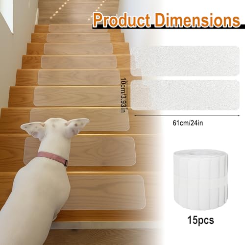 kelav Treppenstufen Matten Antirutsch Treppe, 15 Stück Treppen Rutschschutz Antirutschmatte Selbstklebend Treppenteppich Transparent, Antirutschband für Holzstufen und Böden(10 x 60 cm)