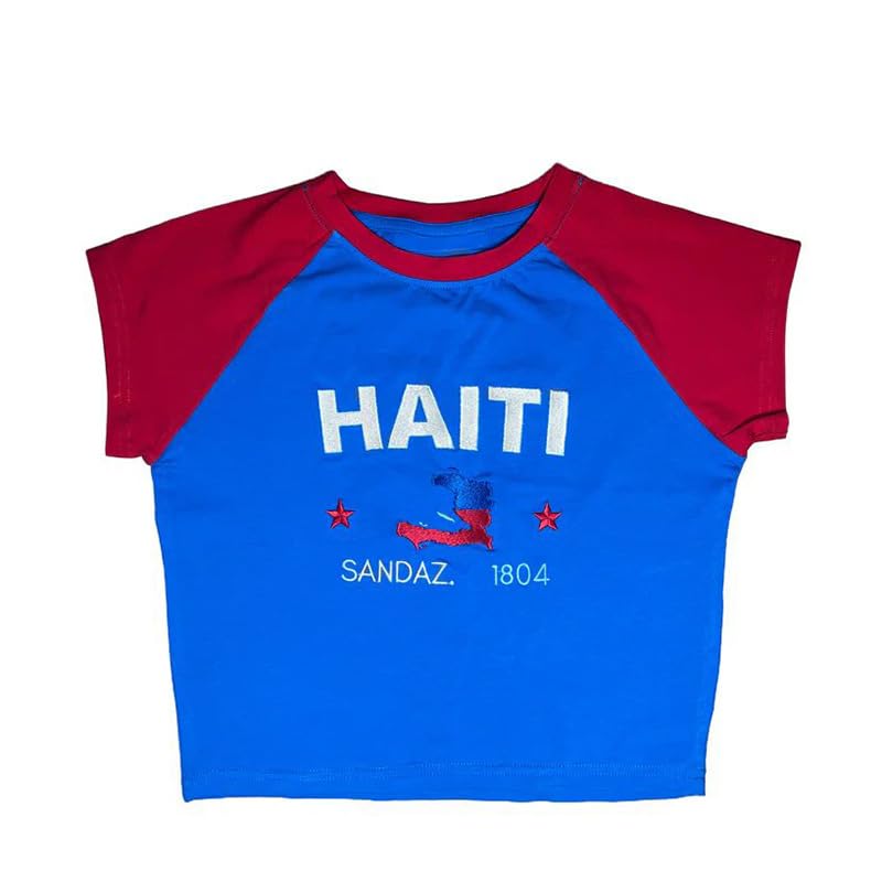 Women's baby tees round neck fashionable casual letter embroidery T-shirt exposed navel Y2K T-shirt