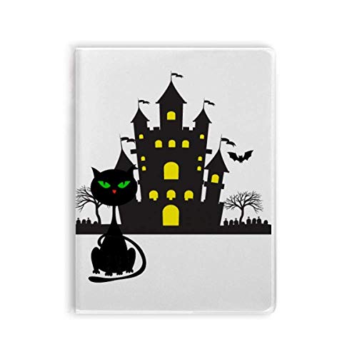 Carnet de chat et château sombre Halloween, cahier souple gothique pour écriture