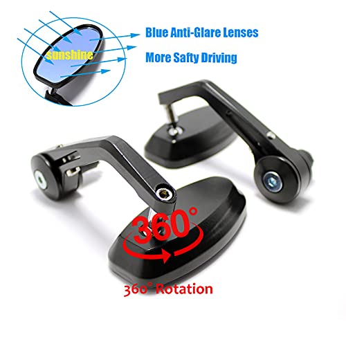 Image of Black Universal Motorcycle Rearview Mirrors 7 /8 inch Bar End For Cafe Racer Bobber Cruiser (Black-Oval)