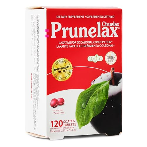 Prunelax Ciruelax Regular Strength Laxative Mini Tablets - Overnight Relief for Occasional Constipation Senna Extract Vegan & Gluten-Free Gentle Relief - 120ct