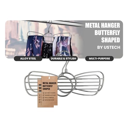 USTECH Metal Hanger Butterfly Shaped Multi-Purpose: Scarf, Hijab, Belt, Tie, and Jewelry | Space-Saving Closet Organizer for Men and Women | Chrome Finish Construction for Durability | 2 Pack