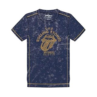 Rolling Stones The T Shirt NYC 75 Band Logo Officiel Homme Navy Bleu Snow Wash - Les Beatles, Paul McCartney, John Lennon, RIngo Starr, George Harrison