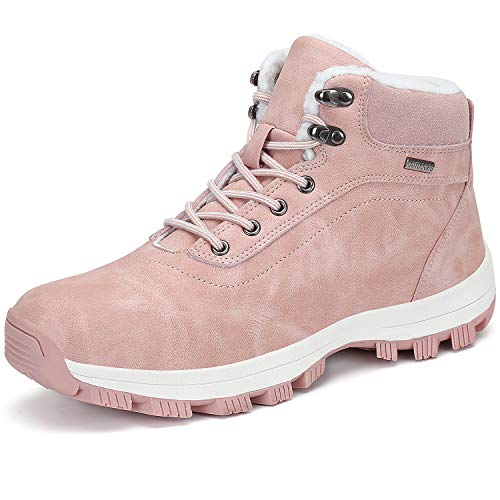 FLARUT Mens Womens Snow Boots Winter Shoes Warm Fur Waterproof Anti-Slip Outdoor Casual Ankle Sneakers(Pink,40)